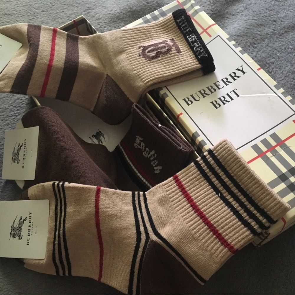 Burberry Beige, Brown & Black Striped Crew Socks